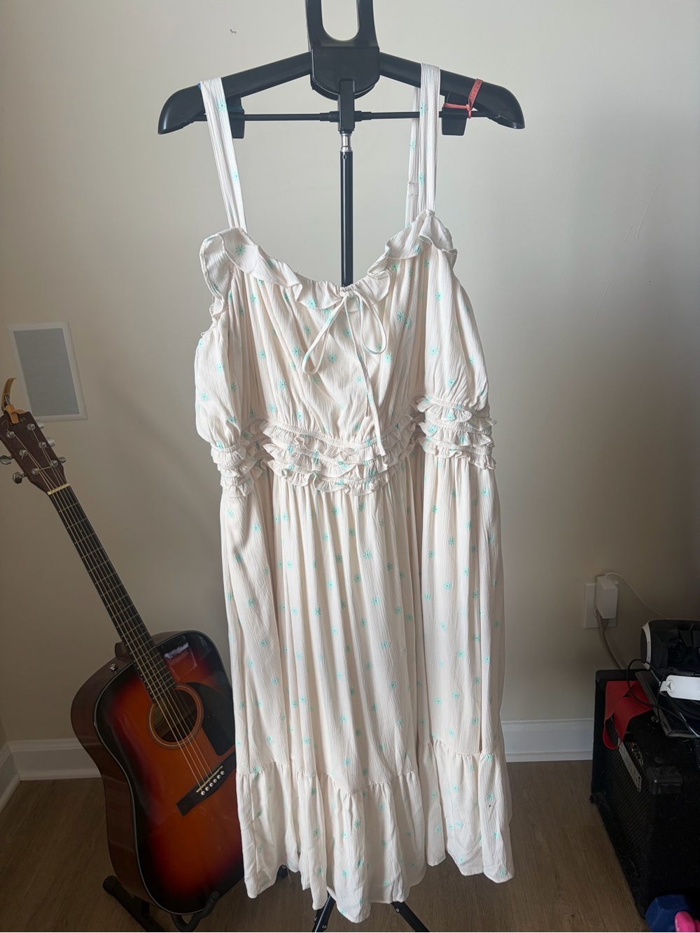 torrid Cream Maxi Sundress with Mint Dot Print and Ruffle Details